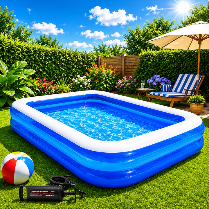 Piscina Gonflabila LEIHMANN 200x140x40 cm – Distractie si Racorire pentru Toata Familia + Mini Boxa Wireless Cadou!
