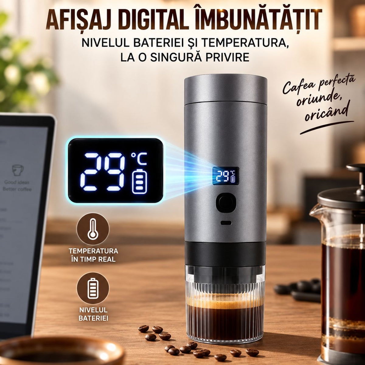 Espressor Portabil 3 in 1, Capsule Nespresso Dolce Gusto si Cafea Macinata, 15-19 Bar, Gri Antracit