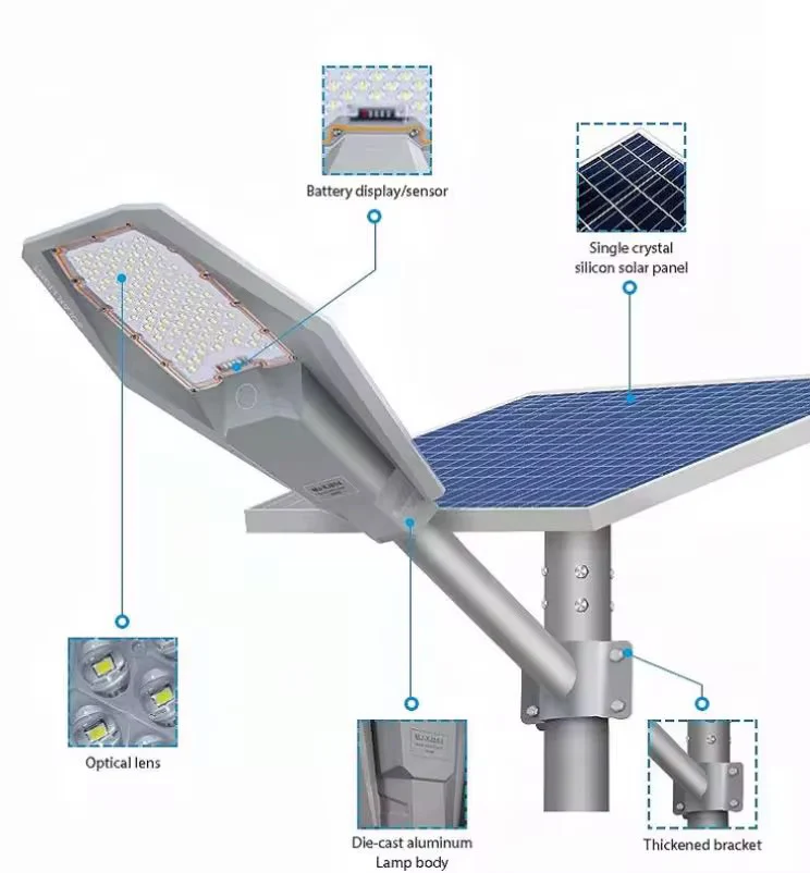 Lampa solara LED stradala 1200W JORTAN cu panou fotovoltaic si telecomanda - stalp inclus