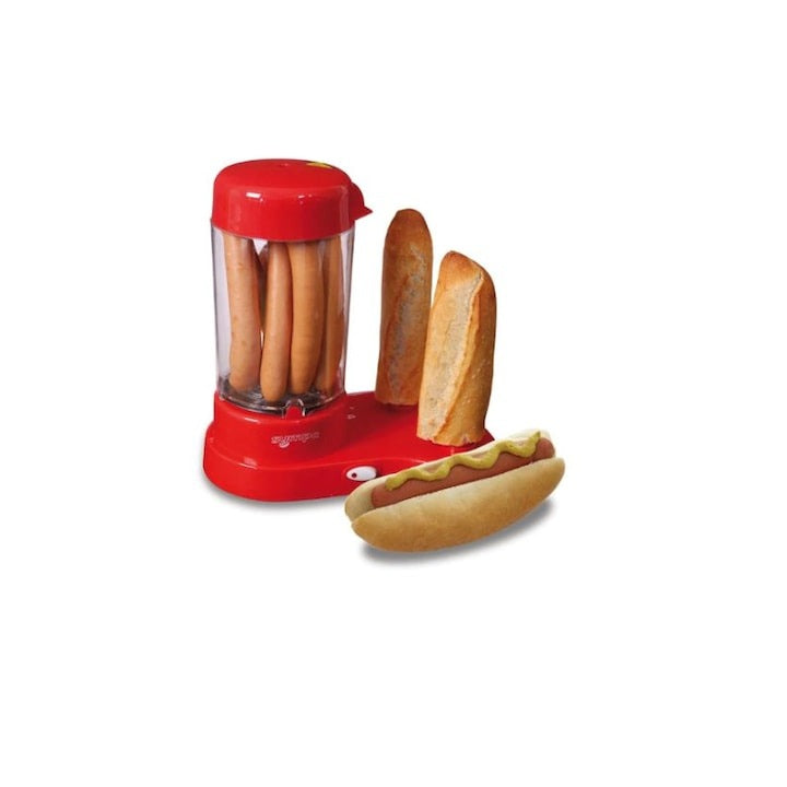 Aparat Hot Dog 450W Rosu, încalzire aburi 6 carnati, 2 varfuri paine inox