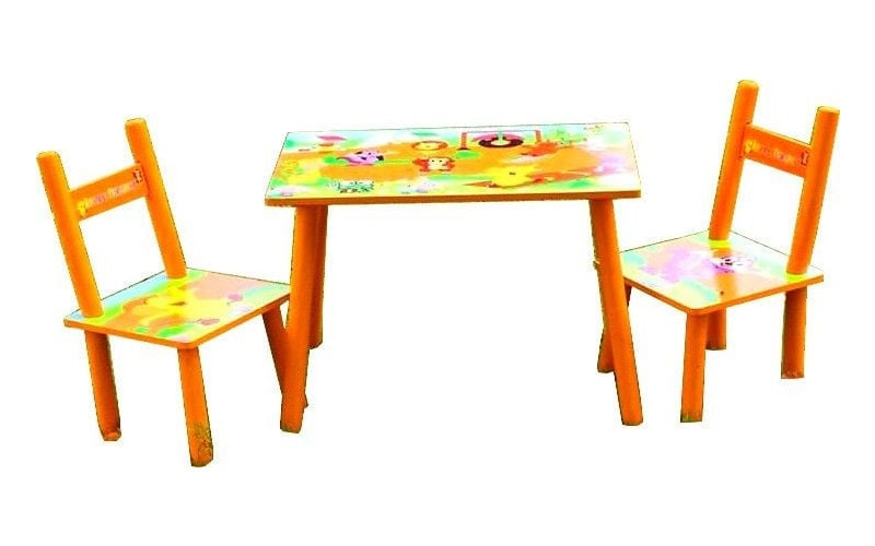 Set Masuta cu 2 Scaune pentru Copii, MDF, Portocaliu, 59x39x40 cm, Mobilier Camera Copii