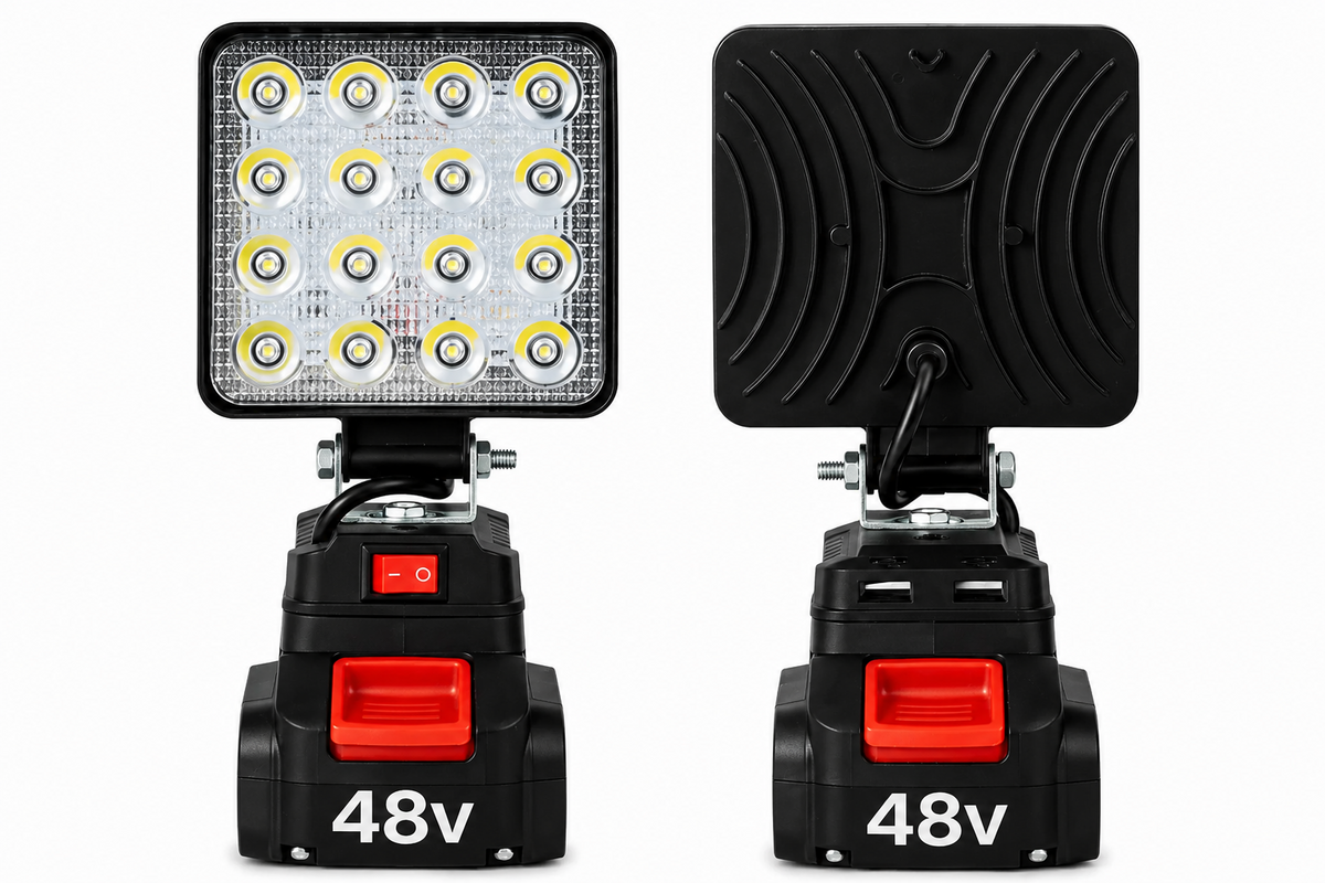 Lampa de Lucru LED 48W Portabila, Acumulator Li-Ion 48V, Proiector Reglabil 90°, Atelier, Santier, Camping