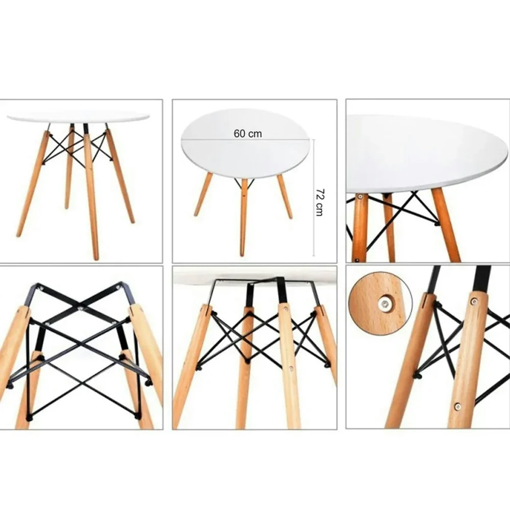 Masa GAMIN NEW Rotunda, Alb Stejar, MDF si Lemn, 60x60x74 cm, Neextensibila