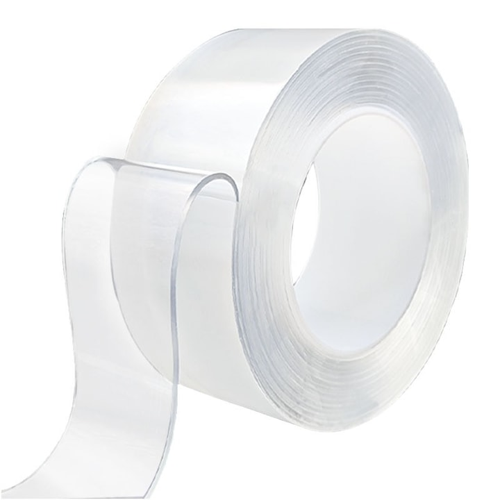 Banda Dublu Adeziva Transparenta Nano, Set 4 Bucati, 20mm x 1mm x 3m, Reutilizabila, 49 Lei