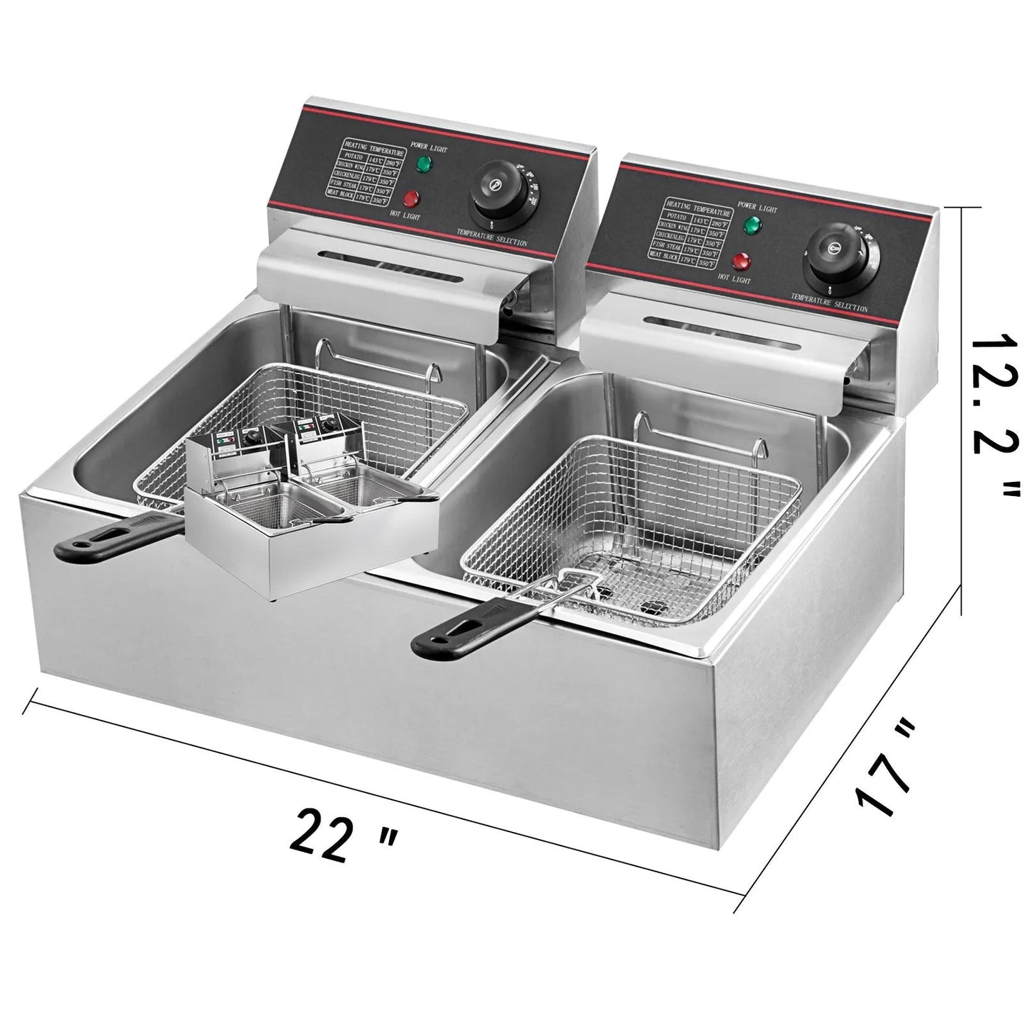 Friteuză Comercială Dublă 12L 5000W YB-82 din Inox – Coș Dublu, Uz Profesional