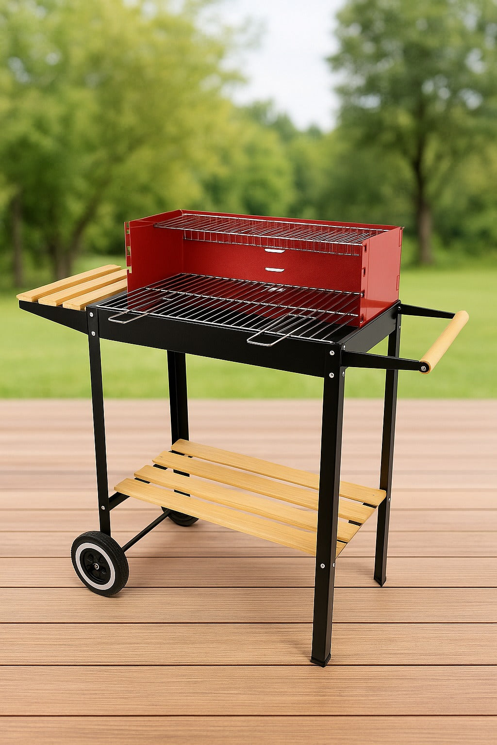 Gratar carbuni BBQ 86x35x83.5 cm otel rosu negru camping terasa