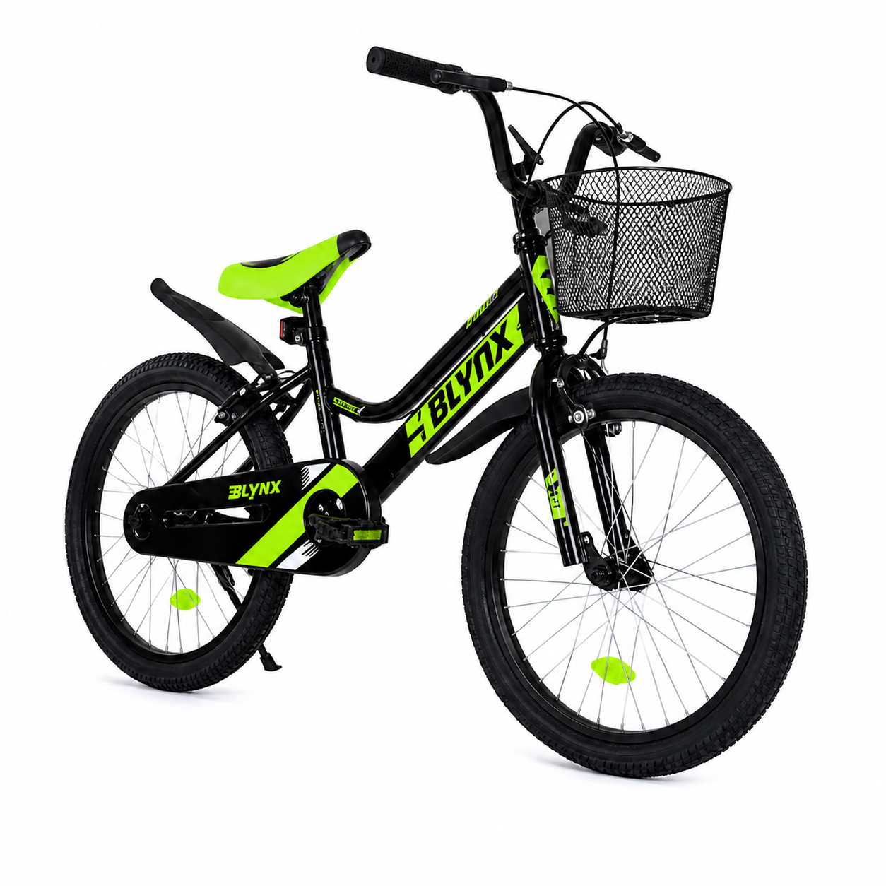 Bicicleta copii 12 16 20 inch cu roti ajutatoare cosulet frana reglabila verde neon