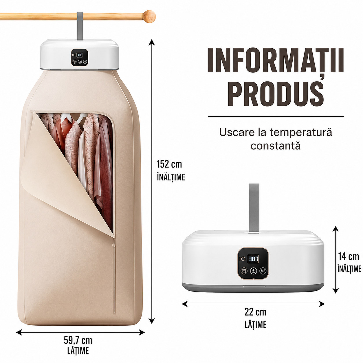 Uscator de rufe electric portabil 600W pliabil pentru calatorii