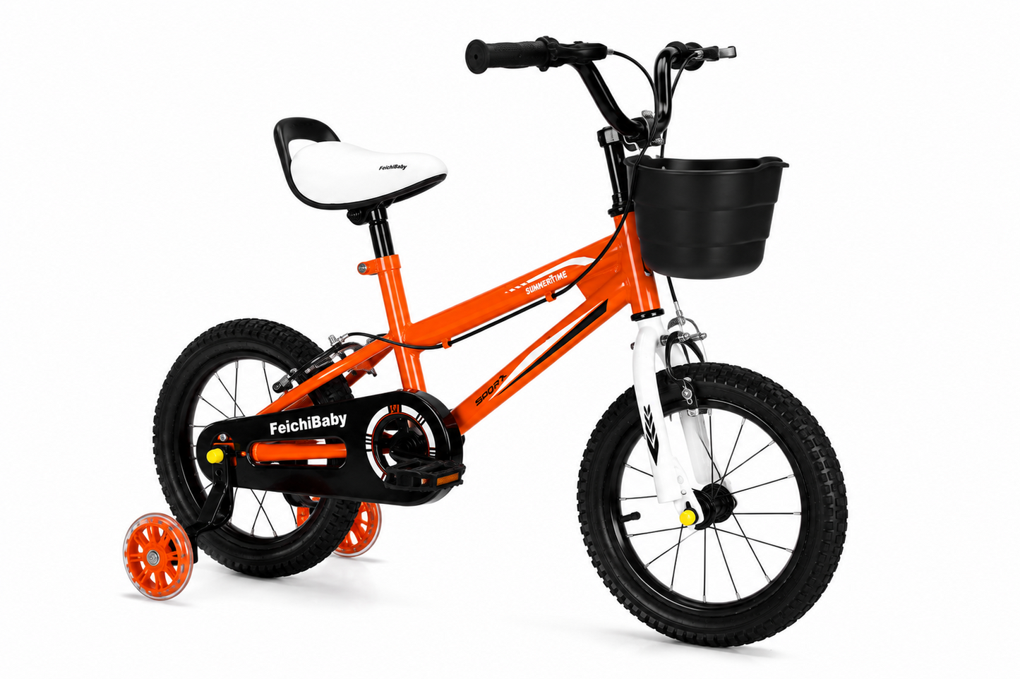 Bicicleta Pentru Copii FeichBaby 12 16 Inch Cu Roti Ajutatoare Cosulet Si Frana Reglabila Portocaliu
