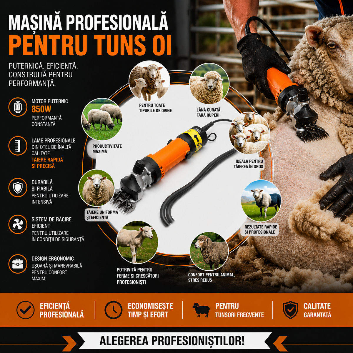 Masina electrica de tuns oi 850W, 2800RPM, lame laser, racire integrata