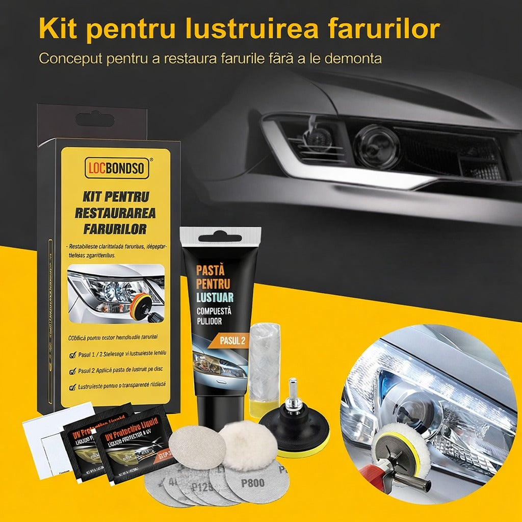 Kit polish faruri auto cu protecție UV – Set complet restaurare faruri îngălbenite