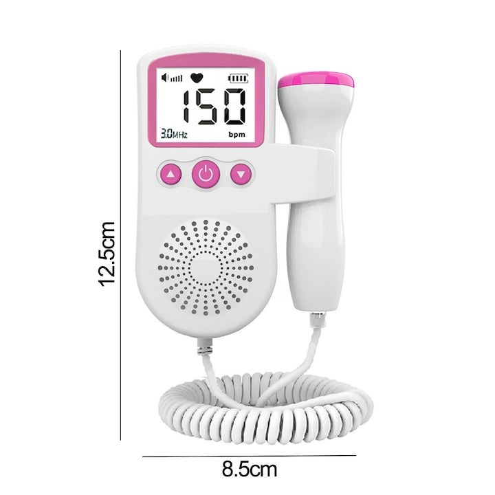Monitor Fetal Doppler Roz cu LCD – Ascultare Batai Inima Bebelus, Sonda 3MHz, Reducere Zgomot, Portabil
