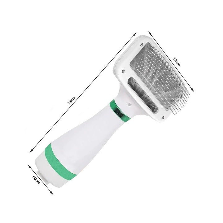 Perie animale 2 în 1 cu uscator – pentru caini/pisici, 3 moduri, zgomot redus, 300W, alb-verde