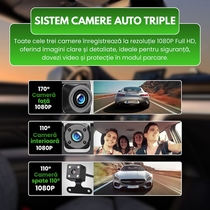 Camera Auto DVR Duala Full HD 1080P – Camera Marsarier, Night Vision, G-Sensor si Protectie Completa La Volan