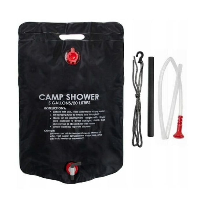 Dus Portabil 20L – Apa Calduta Oriunde, Ideal pentru Camping si Drumetii, 39x60 cm, Negru