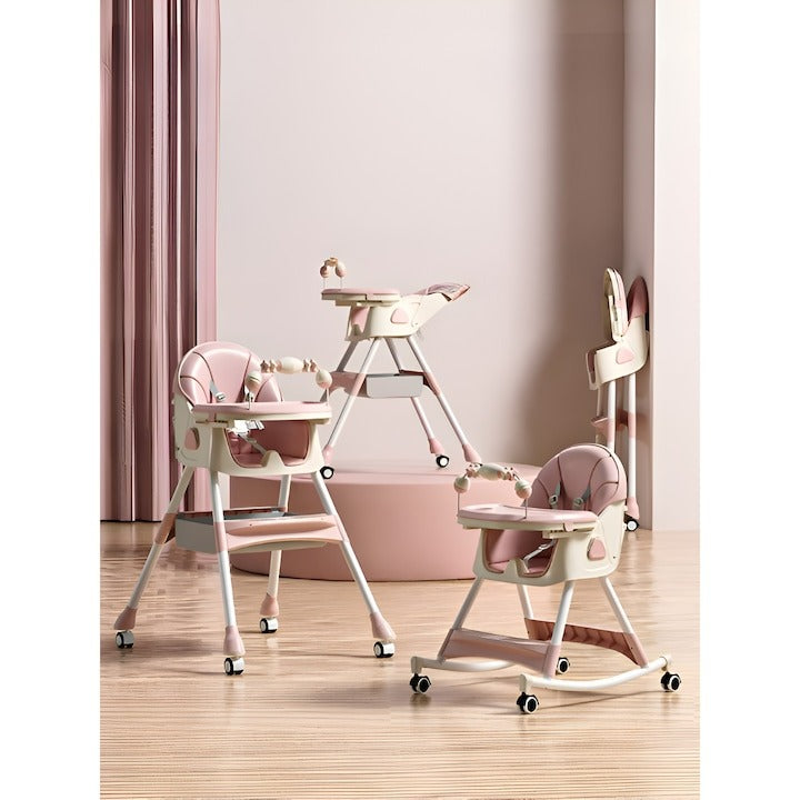 Scaun de Masa Bebe Multifunctional 6+ Luni, Balansoar, Roz, Spatar Reglabil