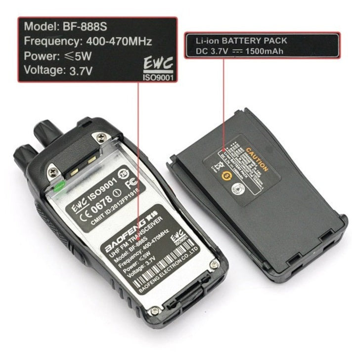 Set 2 Bucati Walkie Talkie Baofeng BF-888S PMR 5W Raza Lunga