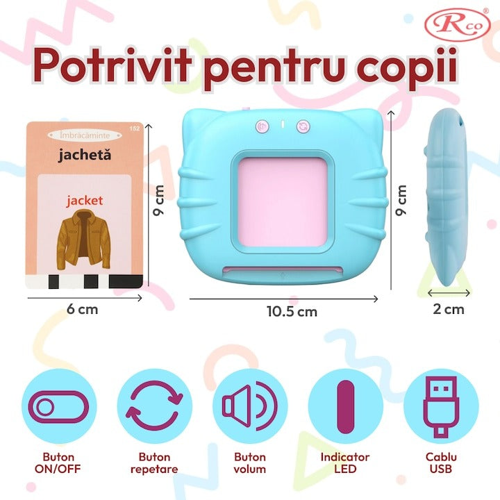 Aparat de învățat - educativ limba engleză pentru copii cu 112 carduri interactive – Jucărie educativă 1–6 ani