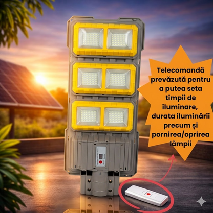 Lampa solara stradala 400W LED IP66 cu telecomanda iluminat exterior fara consum curent - stalp inclus