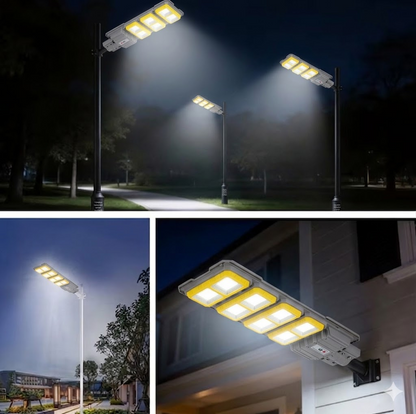 Lampa solara stradala 400W LED IP66 cu telecomanda iluminat exterior fara consum curent - stalp inclus