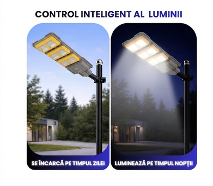Lampa solara stradala 400W LED IP66 cu telecomanda iluminat exterior fara consum curent - stalp inclus