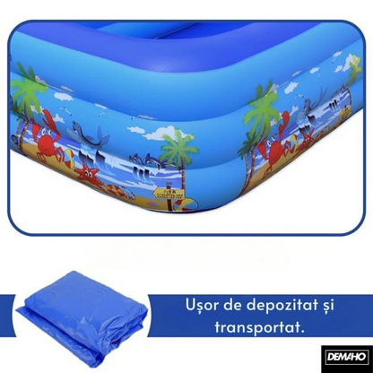 Piscina Gonflabila Familiala DEMAHO 210x135x54 Cm Cu 3 Inele PVC Rezistent