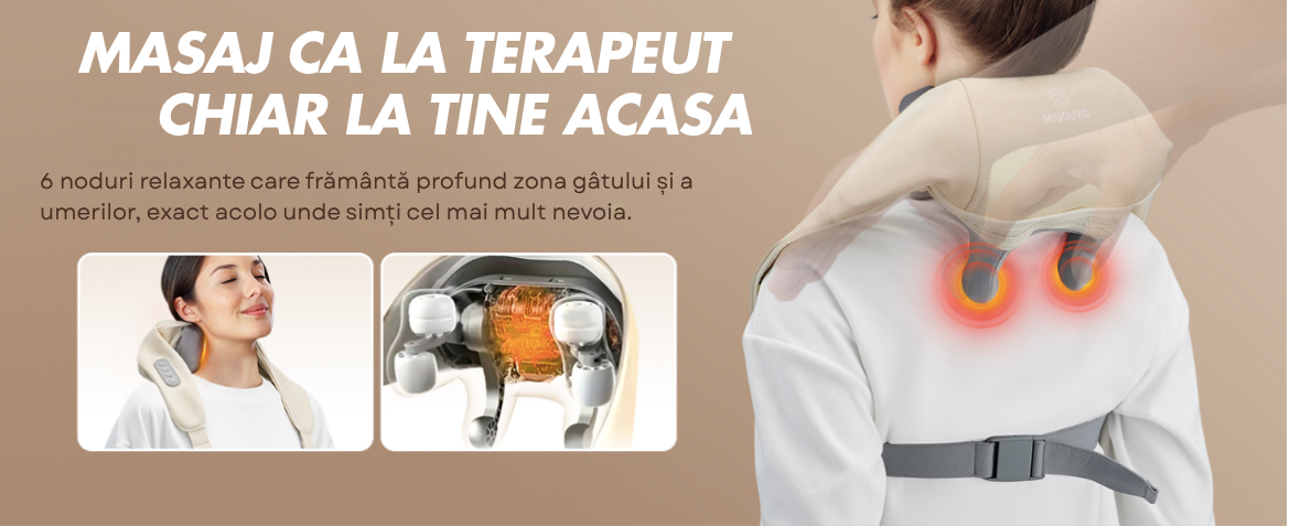 Aparat masaj cervical 4D cu incalzire deep tissue + guler cervical cadou