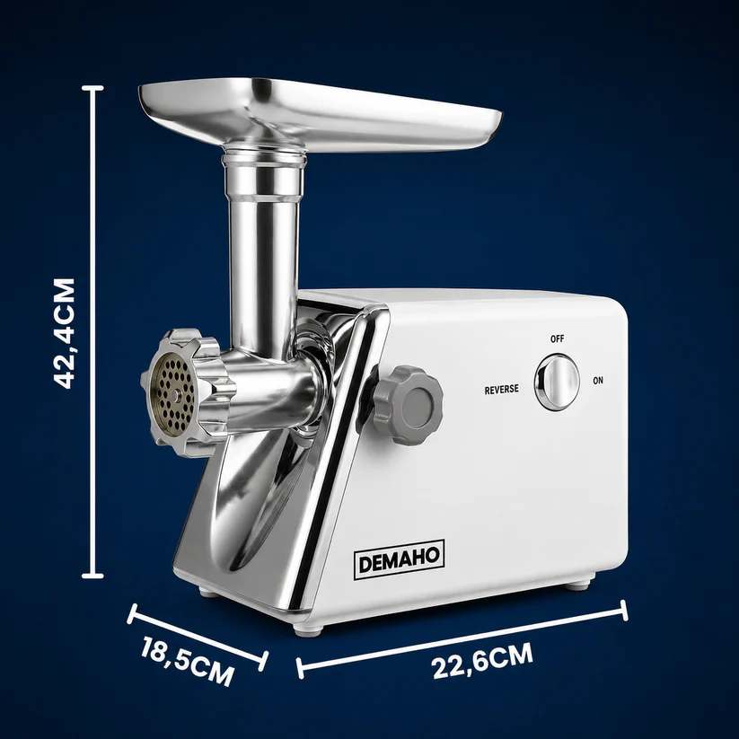 Masina De Carne DEMAHO 3000W – Tocare Rapida, Functie Reverse si Accesorii Pentru Carnati & Kibbe
