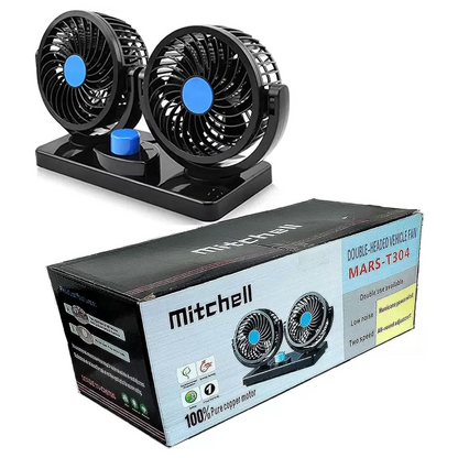 Ventilator Auto Dual 12V cu Doua Capete Rotative – Racire Eficienta pentru Sofer si Pasager