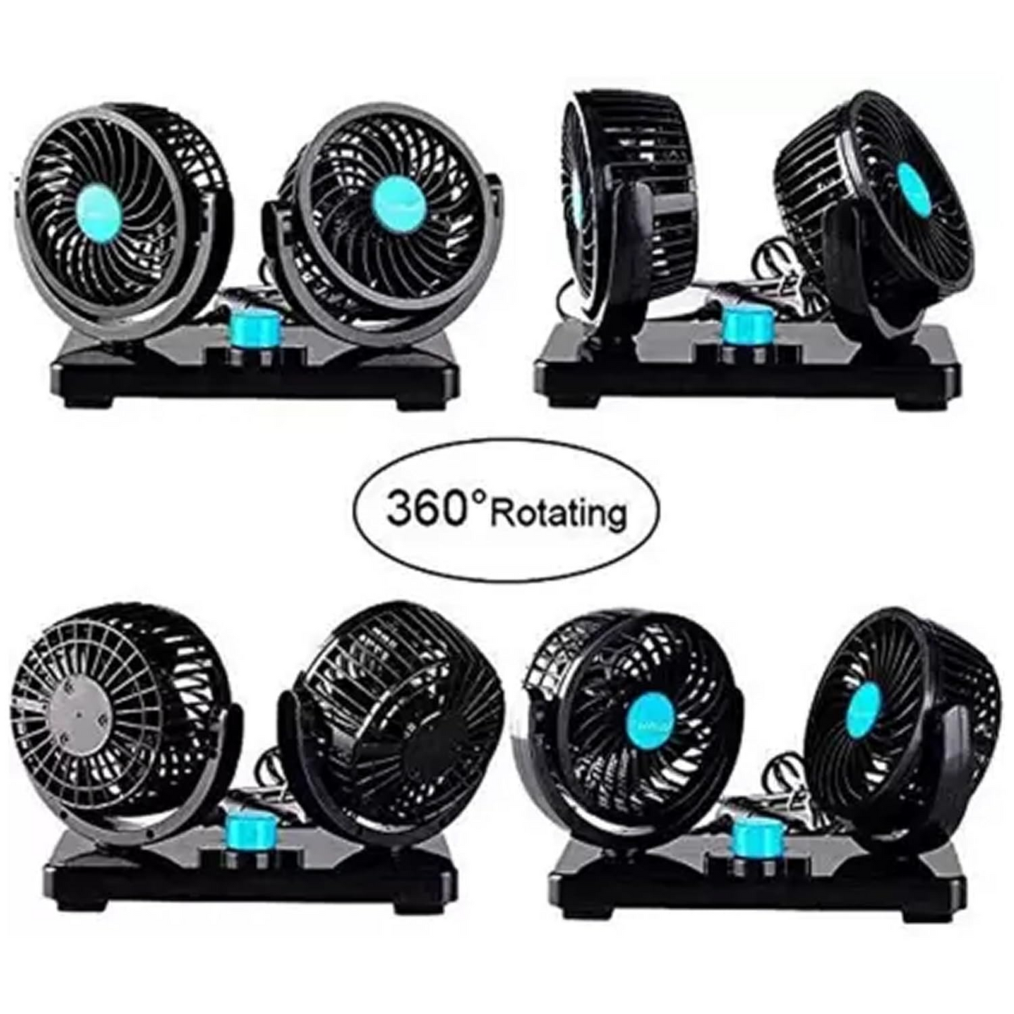 Ventilator Auto Dual 12V cu Doua Capete Rotative – Racire Eficienta pentru Sofer si Pasager