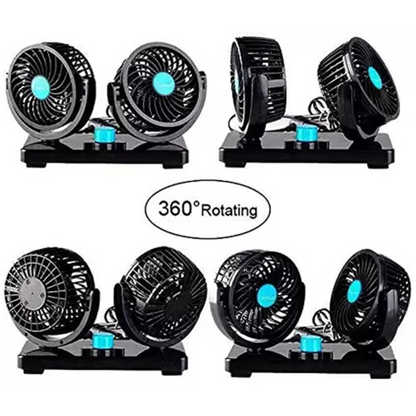 Ventilator Auto Dual 12V cu Doua Capete Rotative – Racire Eficienta pentru Sofer si Pasager