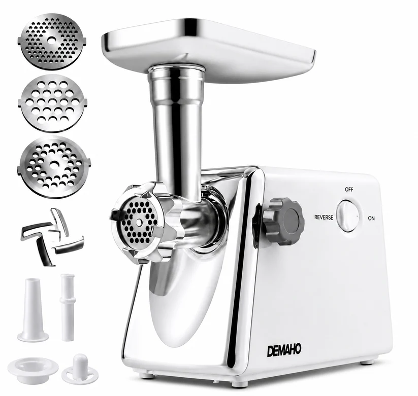 Masina De Carne DEMAHO 3000W – Tocare Rapida, Functie Reverse si Accesorii Pentru Carnati & Kibbe