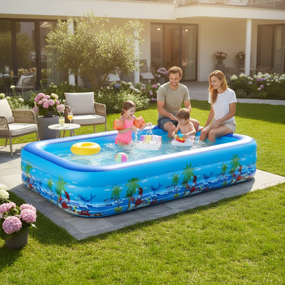 Piscina Gonflabila Familiala DEMAHO 210x135x54 Cm Cu 3 Inele PVC Rezistent