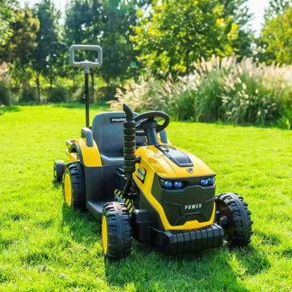Tractor electric copii 12V cu remorca telecomanda lumini LED muzica 2 viteze rosu