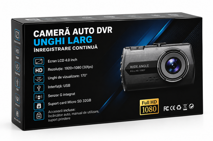Camera Auto DVR FHD 4 Inch, 1080P, Night Vision, G-Sensor, Unghi 170 Grade