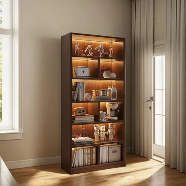 Biblioteca 6 rafturi deschise 180x60 cm stejar negru moderna