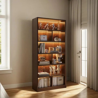 Biblioteca 6 rafturi deschise 180x60 cm stejar negru moderna