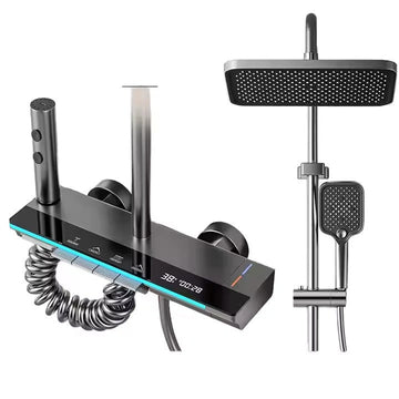 Coloană duș Mona C-86 Gun Grey – 4 funcții, termostat, LED, design piano style