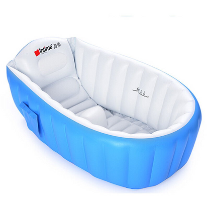 Cadita Gonflabila pentru Bebelusi 90x60x27 cm, Antialunecare, Pliabila, Bleu/Alb + Ham Bebelusi Cadou