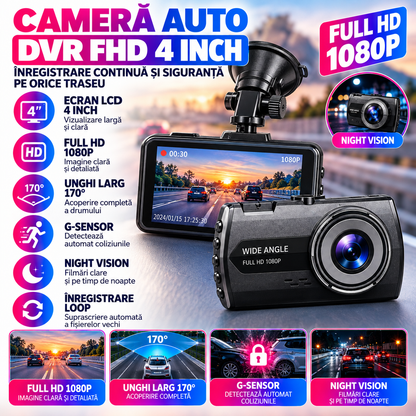 Camera Auto DVR FHD 4 Inch, 1080P, Night Vision, G-Sensor, Unghi 170 Grade
