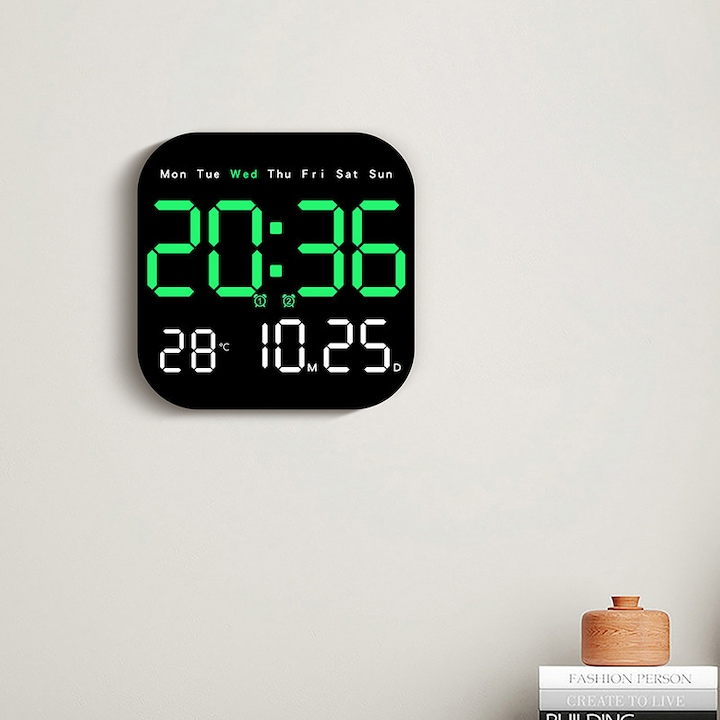 Ceas LED multifunctional perete alarma temperatura umiditate design modern