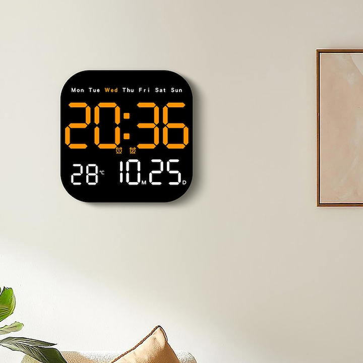 Ceas LED multifunctional perete alarma temperatura umiditate design modern