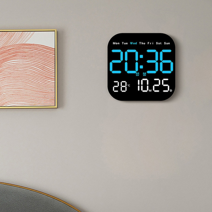 Ceas LED multifunctional perete alarma temperatura umiditate design modern