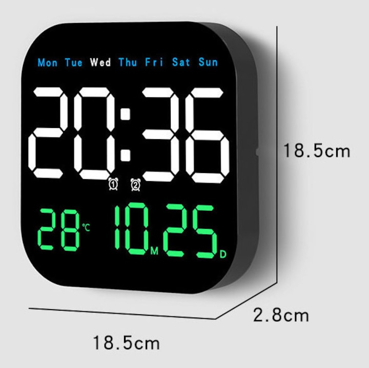 Ceas LED multifunctional perete alarma temperatura umiditate design modern