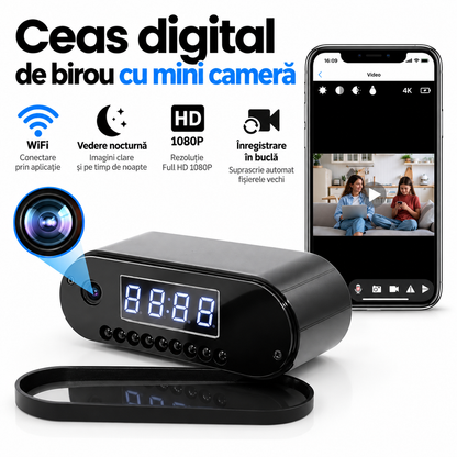 Mini Camera Ceas Spion iUni IP07 – Monitorizare Full HD, Live pe Telefon si Vedere Nocturna
