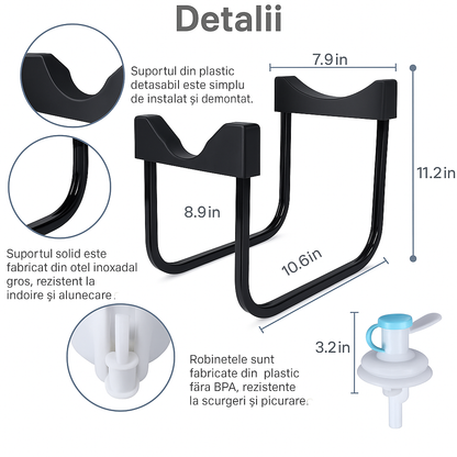 Suport Dozator Apă Negru, Oțel Inoxidabil, Stabil și Elegant, 20x27x28,5 cm
