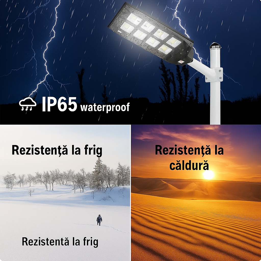 Lampa Stradală Solară 800W Dublă, 640 LED-uri, Telecomandă, IP65, 24000mAh