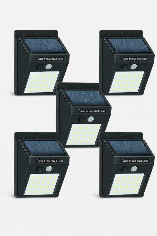 Set 5 Proiectoare Solare cu 30 LED-uri, Senzor de Mișcare și Lumină, IP65