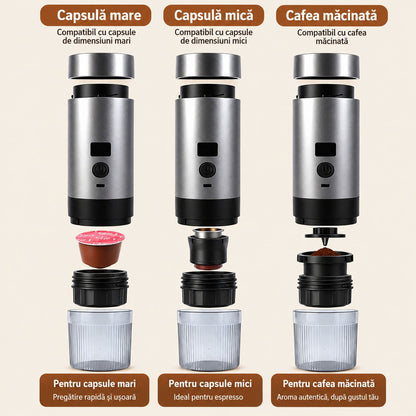 Espressor Portabil 3 in 1, Capsule Nespresso Dolce Gusto si Cafea Macinata, 15-19 Bar, Gri Antracit