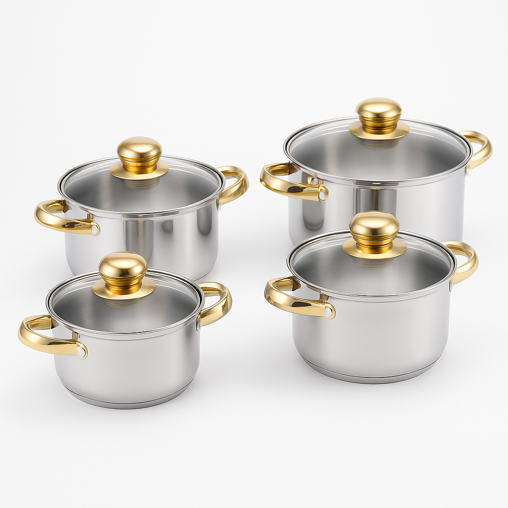 Set 10 Piese Inox G14 cu Capace din Oțel Inoxidabil, 16–24 cm, Design Lucios